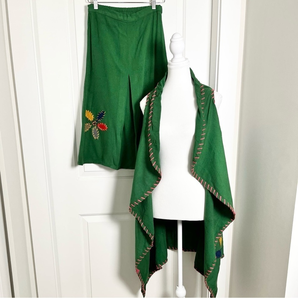 Quirky Chic: Handmade Waterfall Vest & A-line Skirt Ensemble - Medium